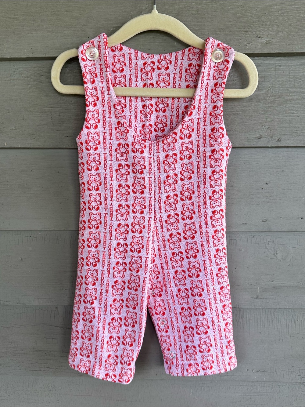 TEDDY 70s Novelty Bear Print Red Playsuit Onesie Size 0-3 Months